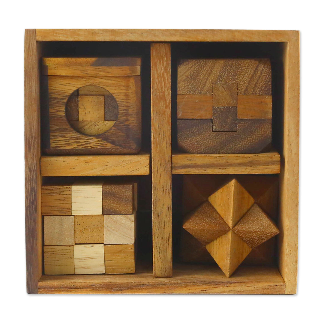 Handmade Set of Six Mini Wooden Puzzles from Thailand - Mini Puzzles