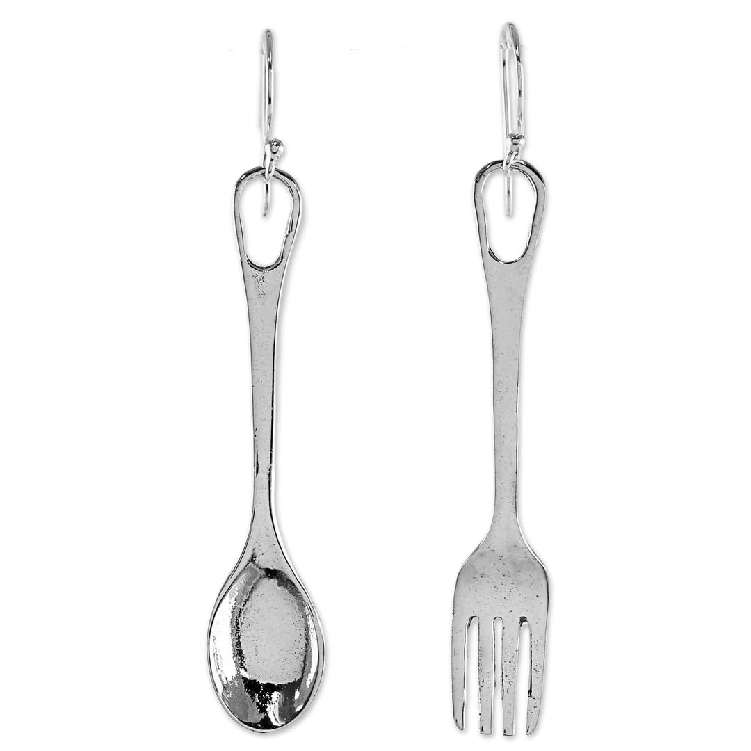Fork and Spoon Sterling Silver Dangle Earrings from Thailand - Lunch Time