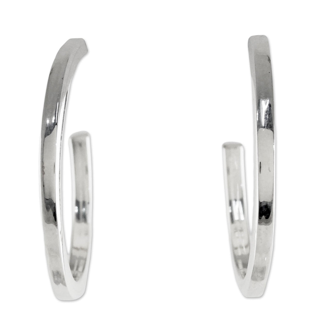 Sterling Silver Half Hoop Earrings from Thailand - Glistening Halves