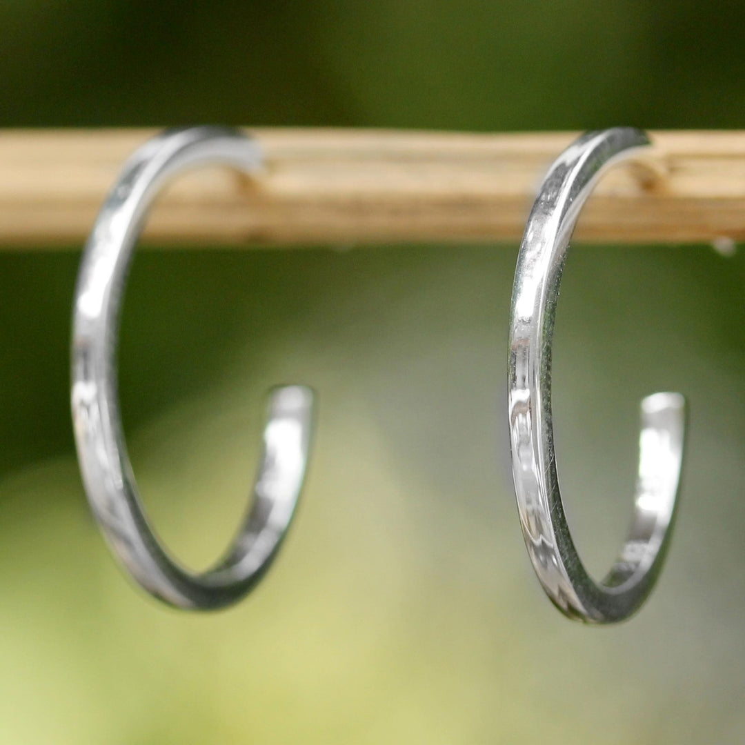 Sterling Silver Half Hoop Earrings from Thailand - Glistening Halves