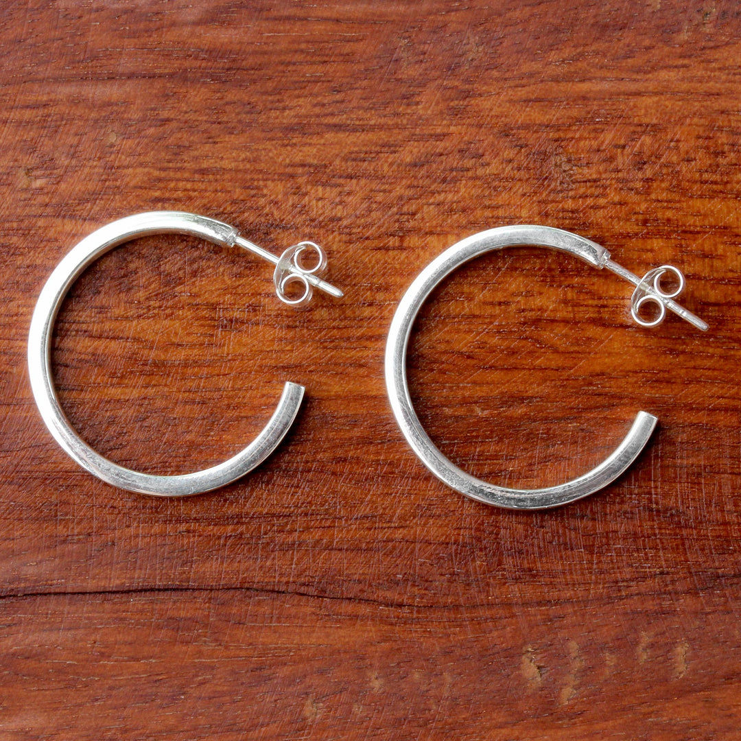 Sterling Silver Half Hoop Earrings from Thailand - Glistening Halves