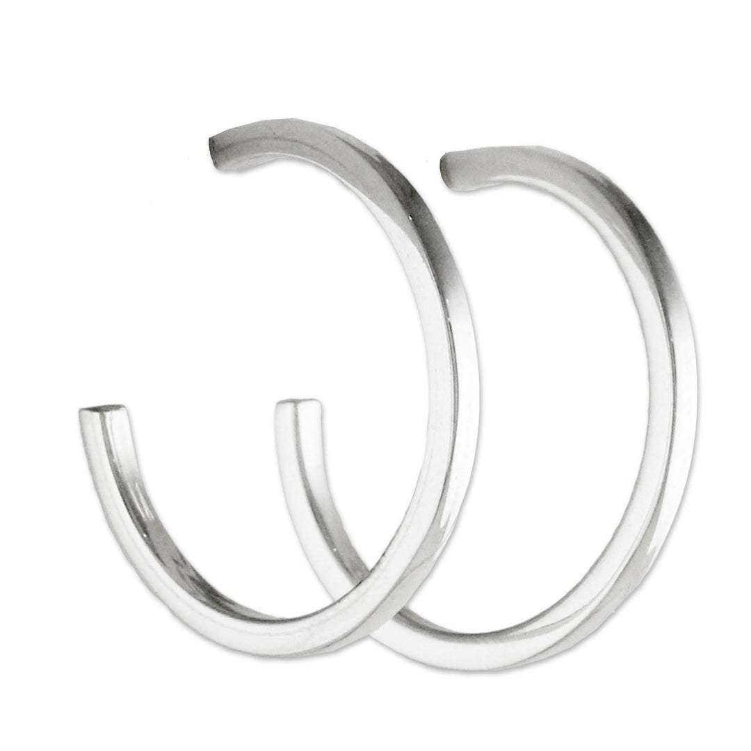 Sterling Silver Half Hoop Earrings from Thailand - Glistening Halves
