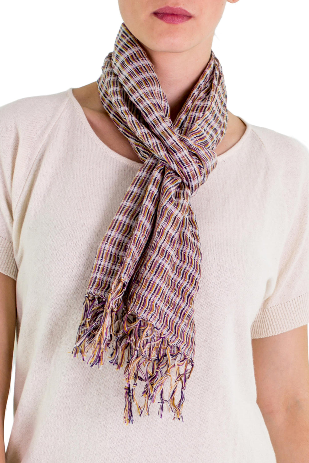 Artisan Designed and Crafted Cotton Scarf - Subtle Textiles on Grey