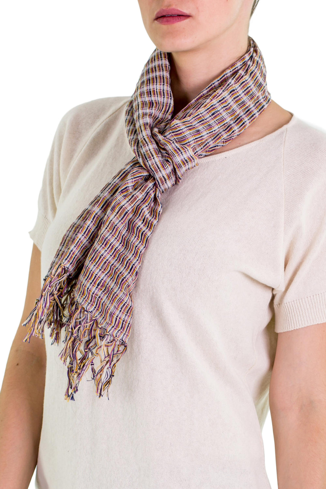 Artisan Designed and Crafted Cotton Scarf - Subtle Textiles on Grey