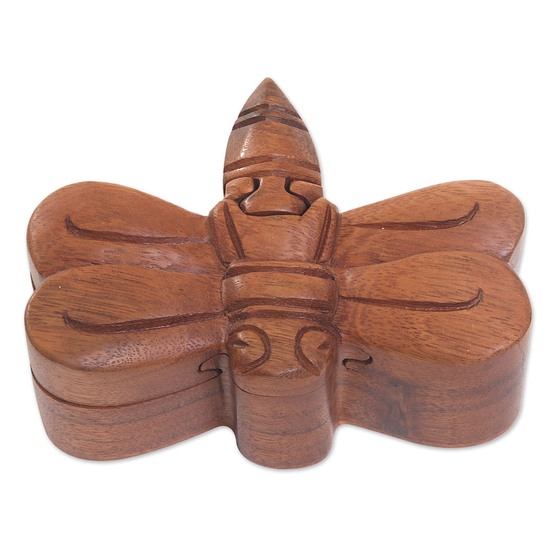 Handmade Indonesian Dragonfly Suar Wood Decorative Box - Dragonfly