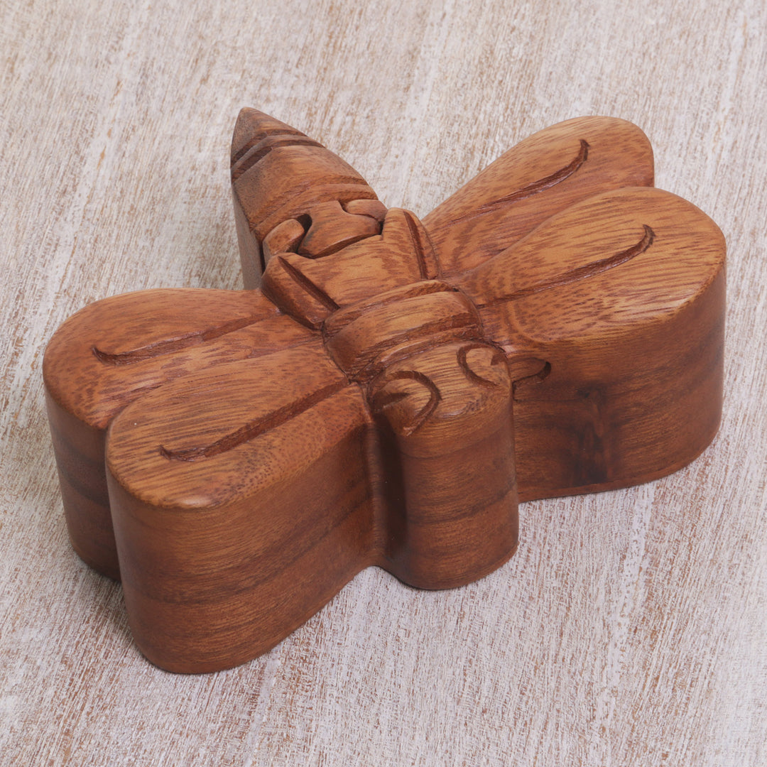 Handmade Indonesian Dragonfly Suar Wood Decorative Box - Dragonfly