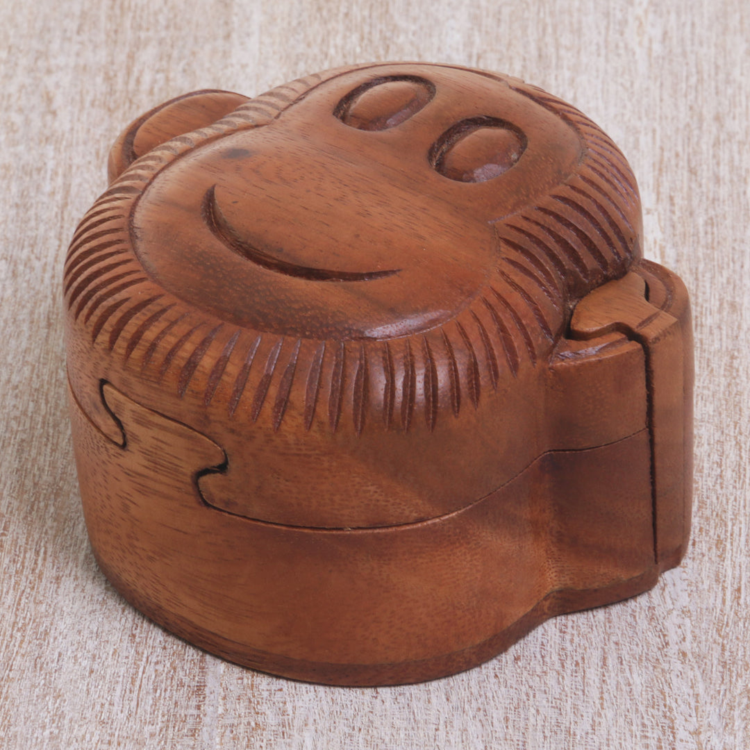 Hand Made Wood Puzzle Box Monkey Face from Indonesia - Happy Monkey