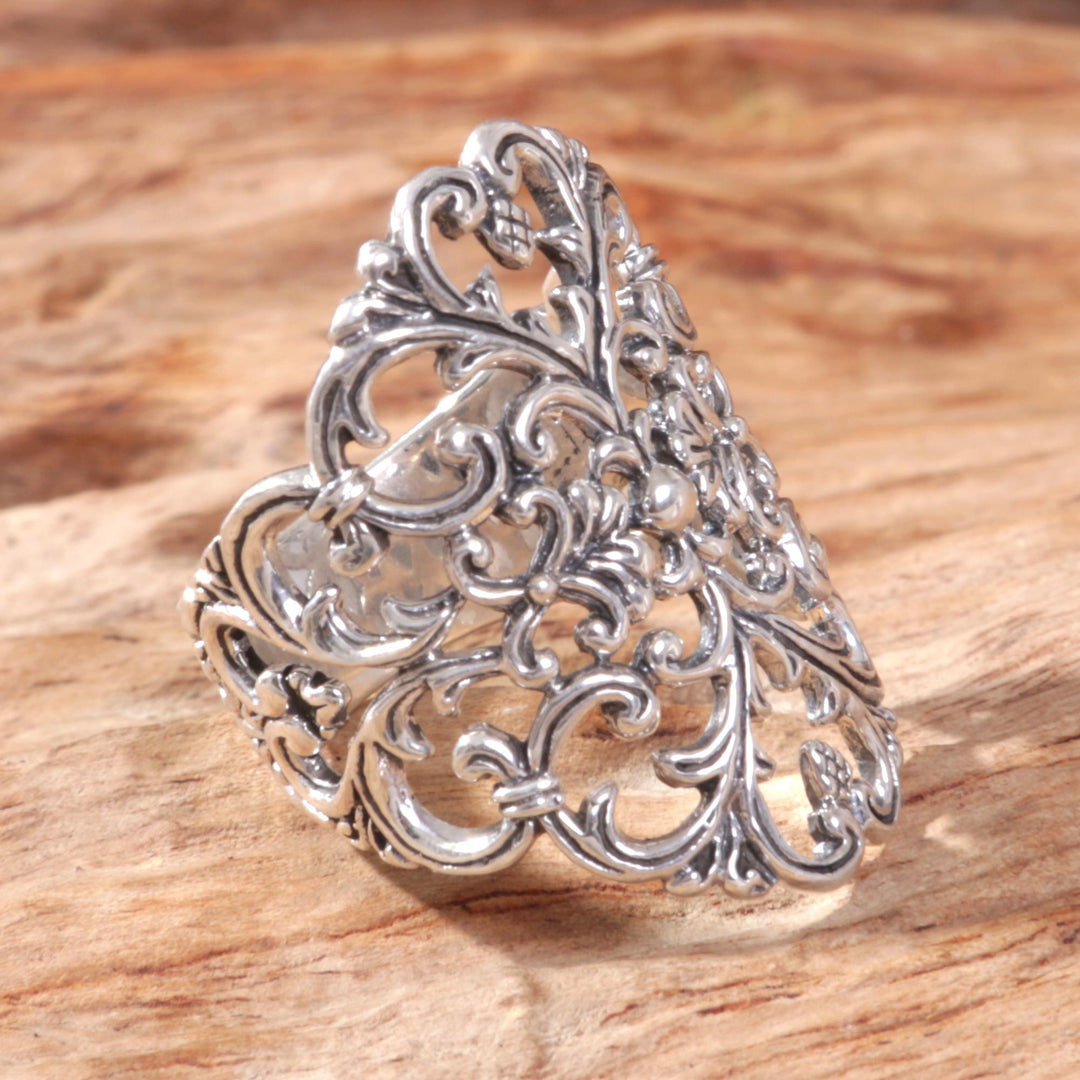 Sterling Silver Heart and Flower Ring Hand Crafted Indonesia - Heart and Blossom