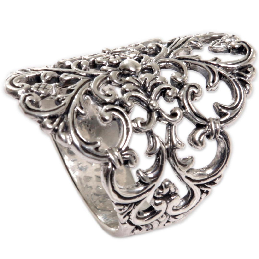 Sterling Silver Heart and Flower Ring Hand Crafted Indonesia - Heart and Blossom
