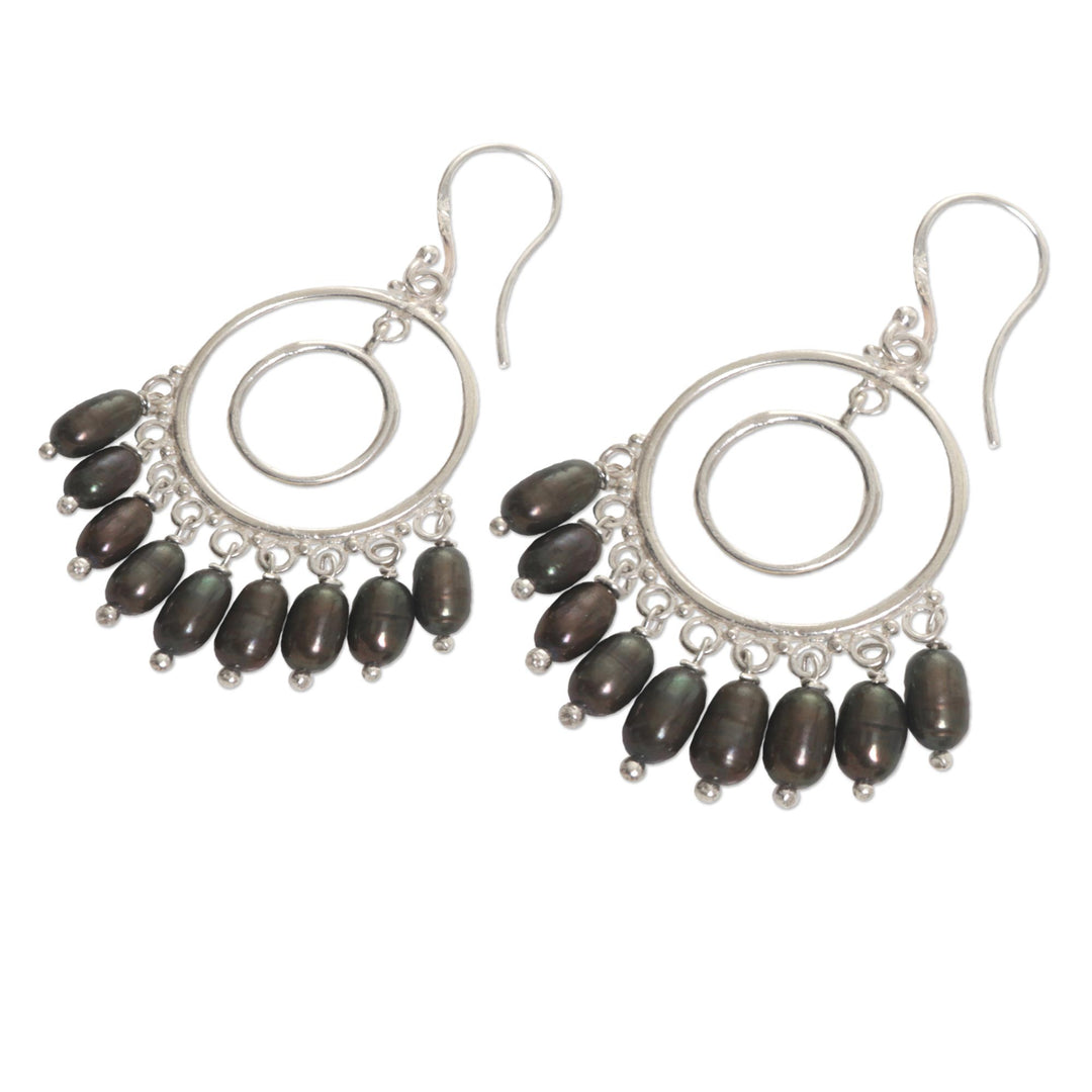 Handmade Cultured Pearl Sterling Silver Chandelier Earrings - Halo Eclipse
