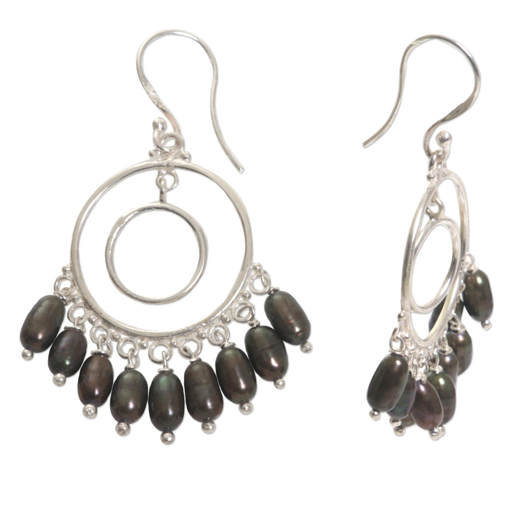 Handmade Cultured Pearl Sterling Silver Chandelier Earrings - Halo Eclipse