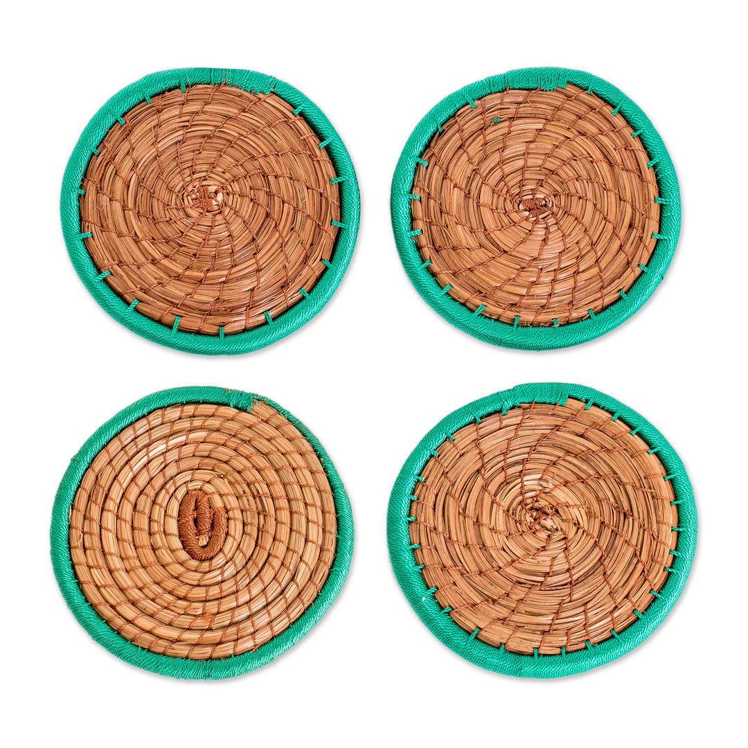 Pine Needle Polyester Green Coasters (Set of 4) Guatemala - Latin Toast in Green