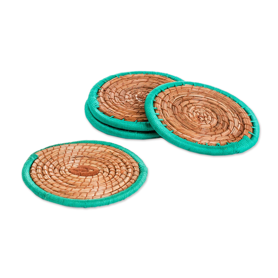 Pine Needle Polyester Green Coasters (Set of 4) Guatemala - Latin Toast in Green