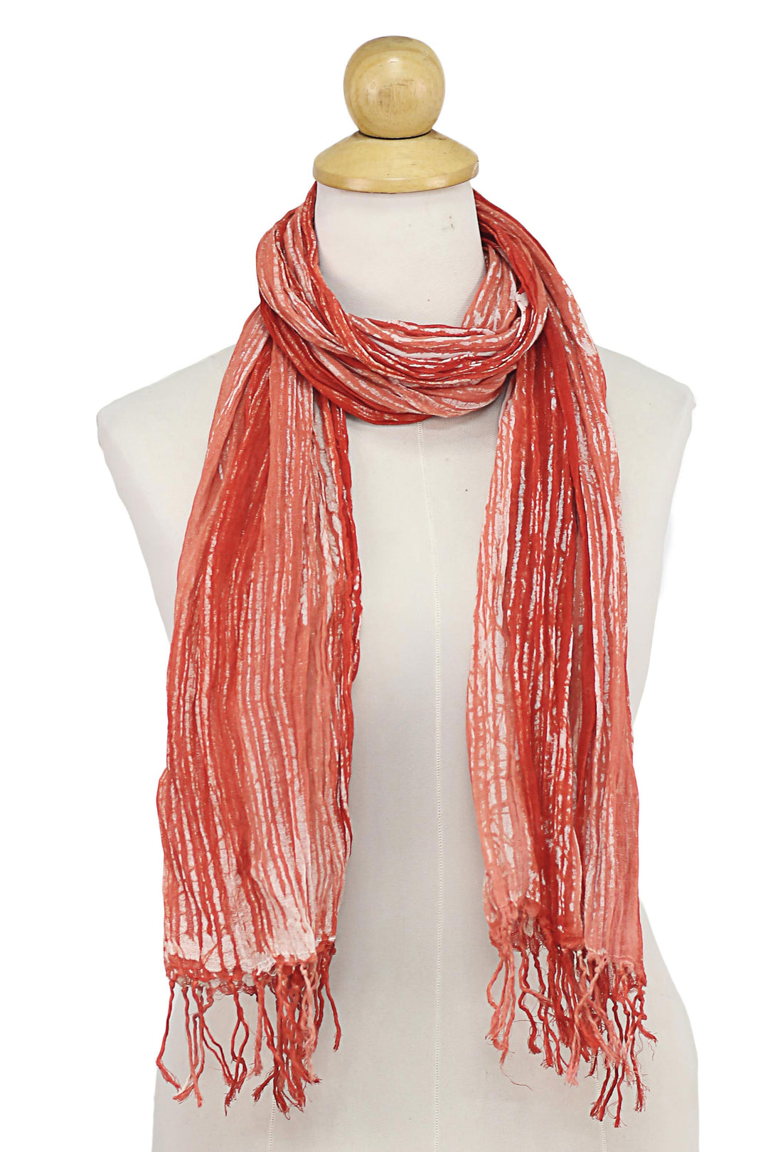 Batik Tie-Dyed Cotton Scarf in Paprika from Thailand - Speckled Field in Paprika