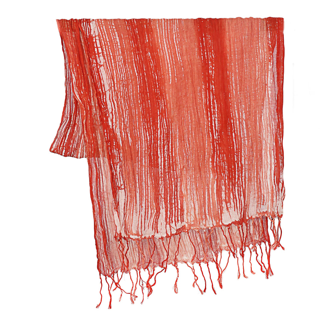Batik Tie-Dyed Cotton Scarf in Paprika from Thailand - Speckled Field in Paprika