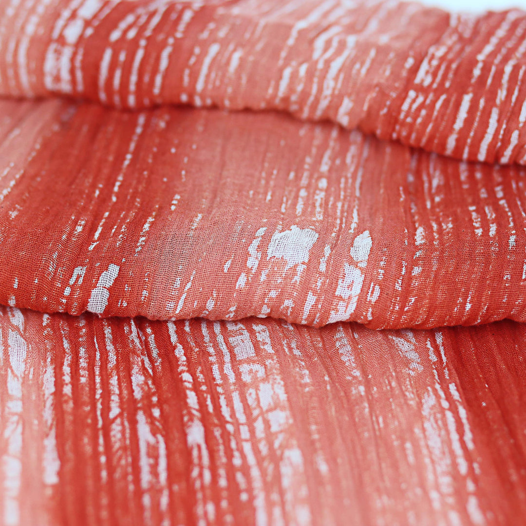 Batik Tie-Dyed Cotton Scarf in Paprika from Thailand - Speckled Field in Paprika