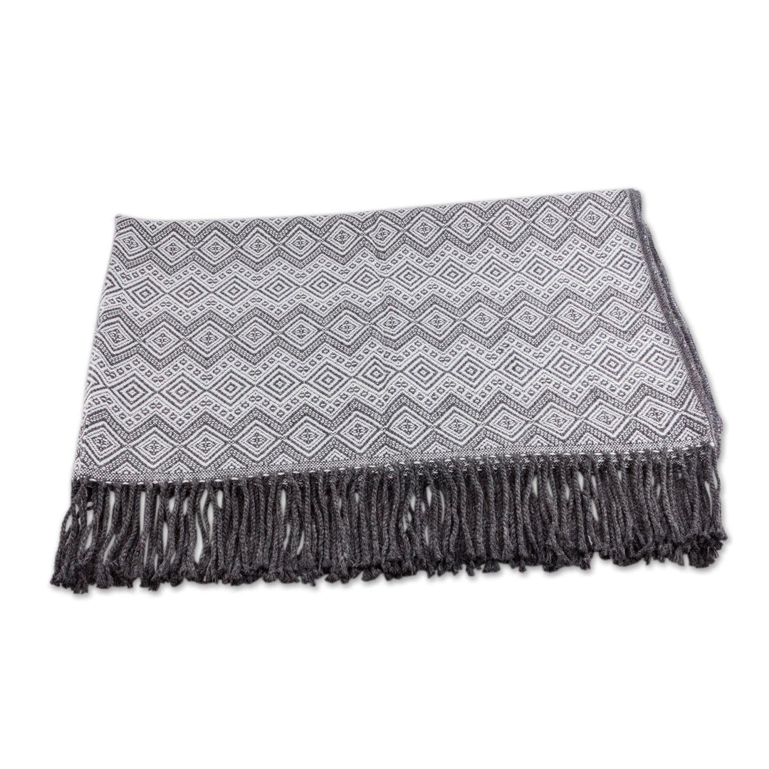 Alpaca Acrylic Blend Throw Blanket in Gunmetal and Eggshell - Gunmetal Diamonds