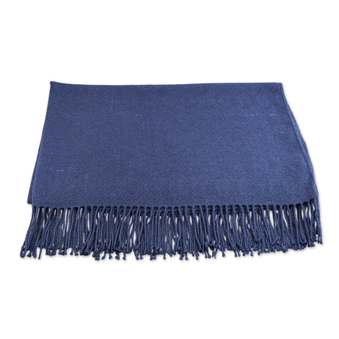 Alpaca and AcrylicThrow Blanket with Fringe in Denim Blue - Puno Traditions in Blue