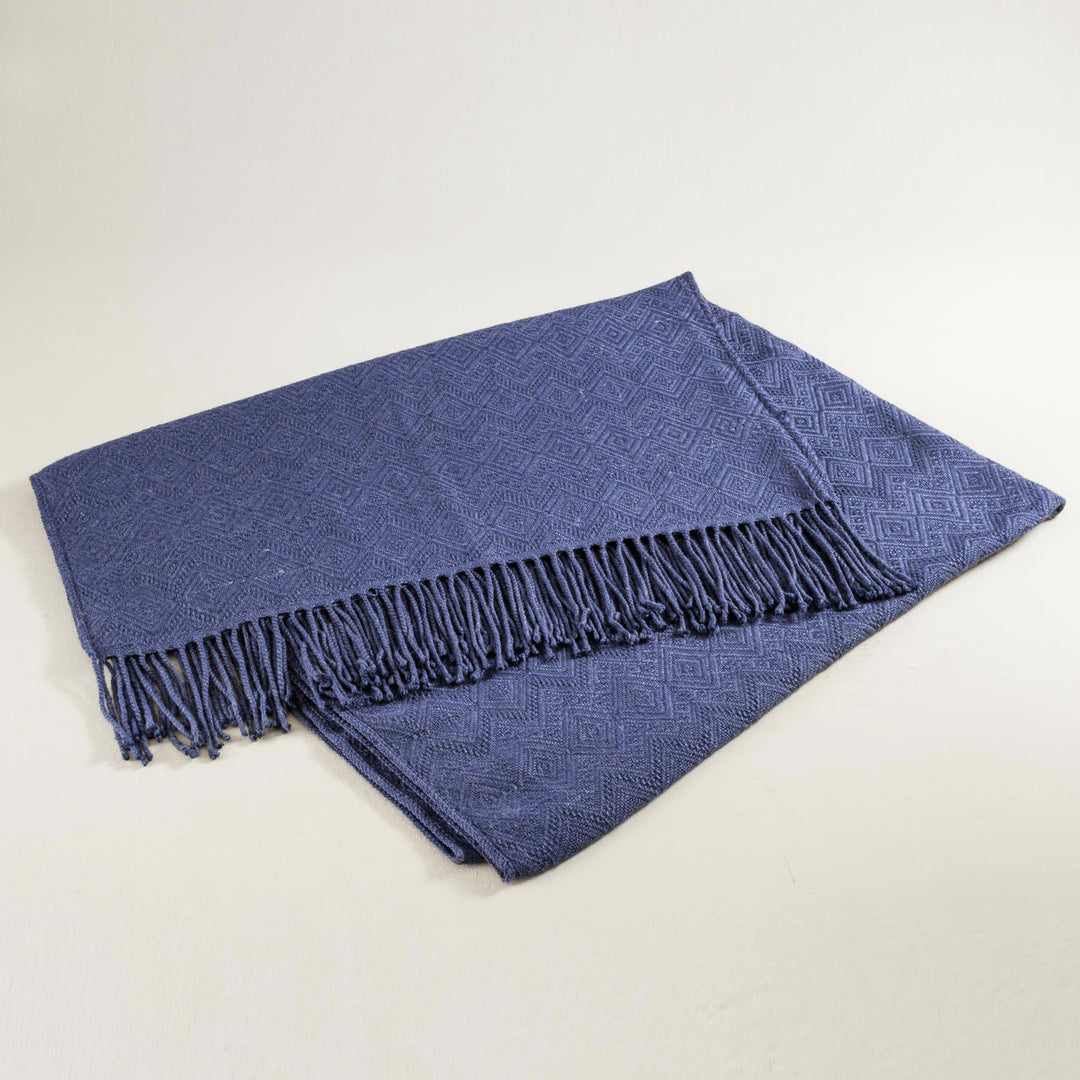 Alpaca and AcrylicThrow Blanket with Fringe in Denim Blue - Puno Traditions in Blue