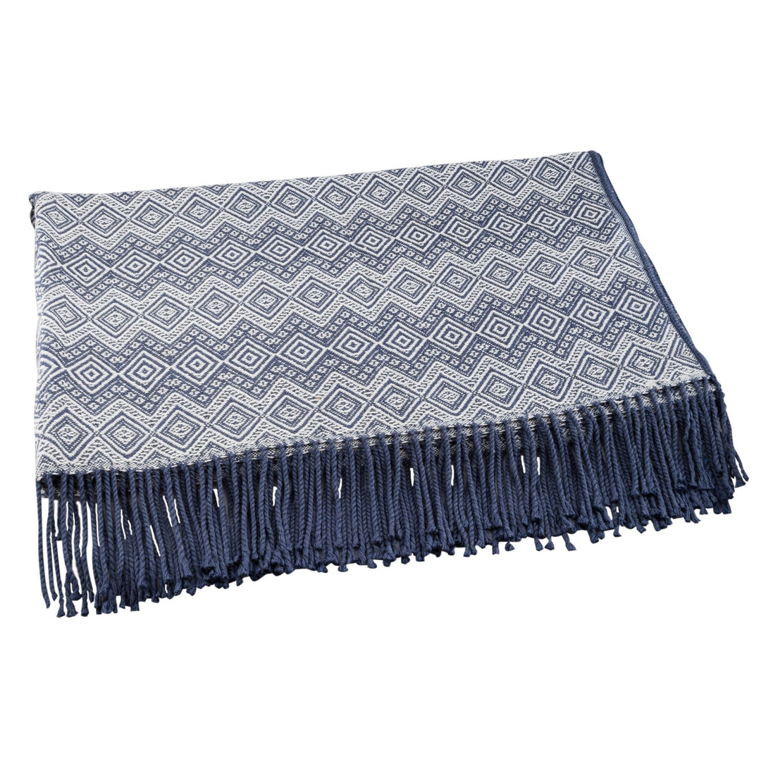 Alpaca Acrylic Blanket Fringe Prussian Blue Eggshell Peru - Prussian Blue Destiny