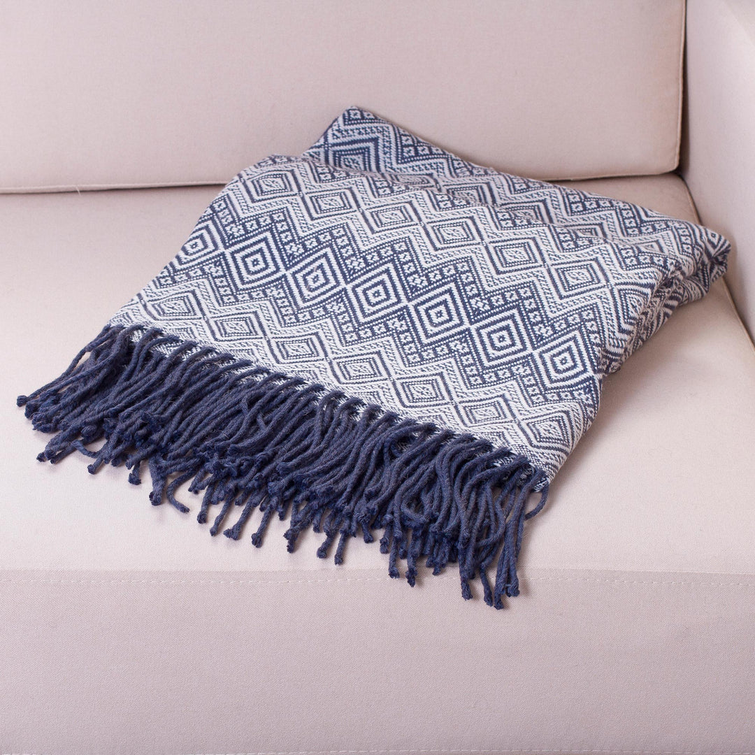 Alpaca Acrylic Blanket Fringe Prussian Blue Eggshell Peru - Prussian Blue Destiny