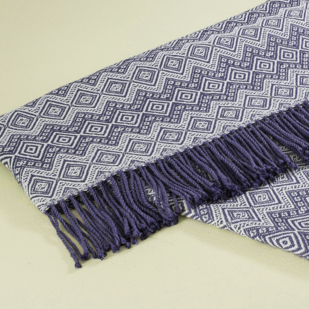 Alpaca Acrylic Blanket Fringe Prussian Blue Eggshell Peru - Prussian Blue Destiny