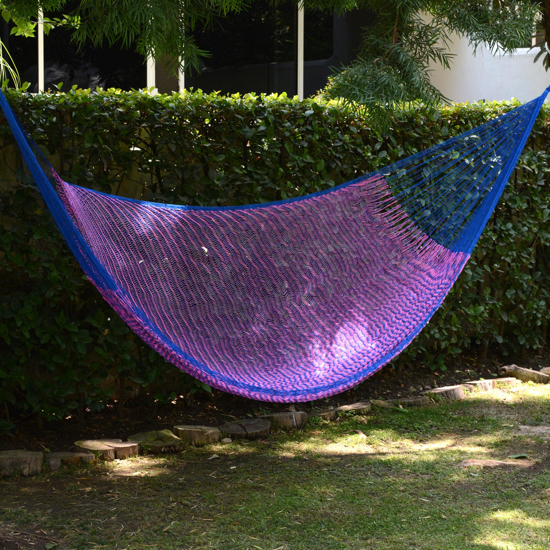 Hand Woven Fuchsia and Royal Blue Hammock from Mexico - Iridescent Tropics
