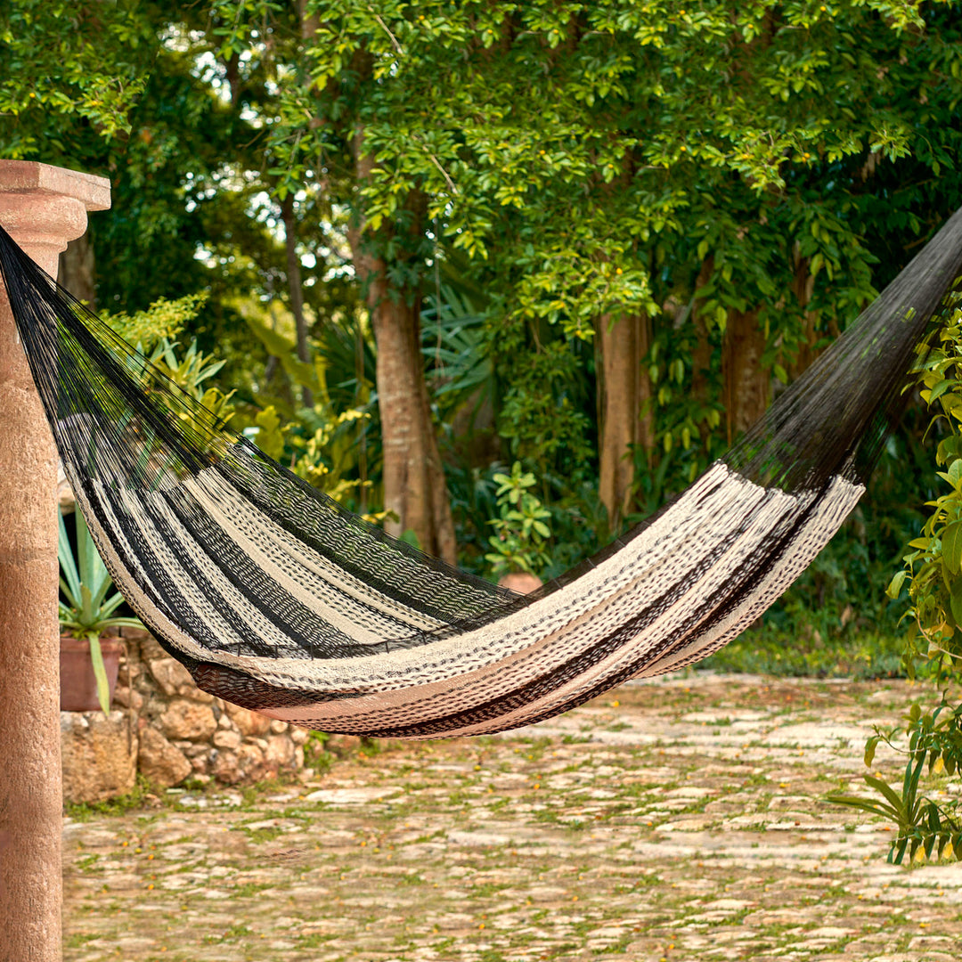 Black & Ivory Hand Woven Hammock from Mexico - Night Stripes