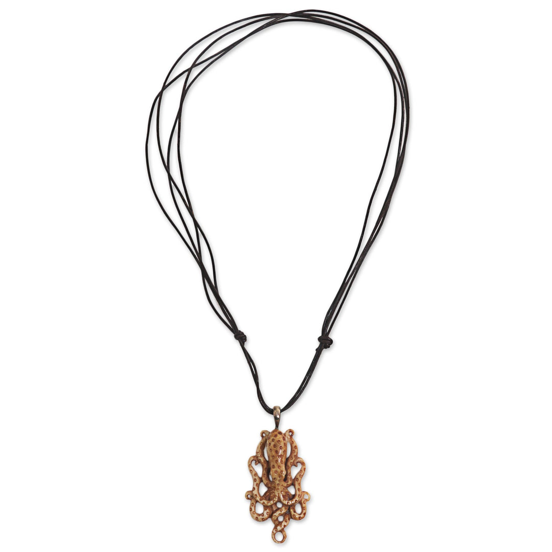 Hand Made Bone Pendant Necklace Octopus from Indonesia - Ocean Dweller
