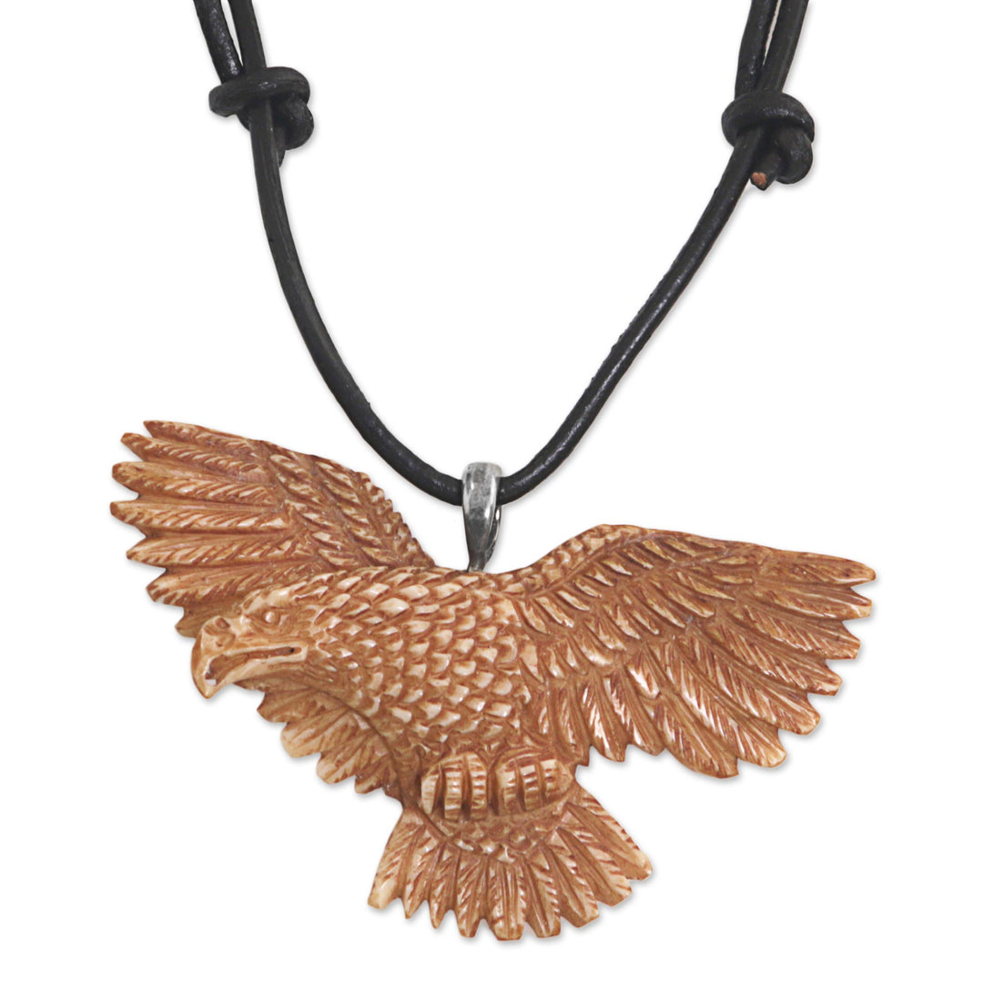 Hand Made Bone Pendant Necklace Eagle from Indonesia - Stoic Eagle