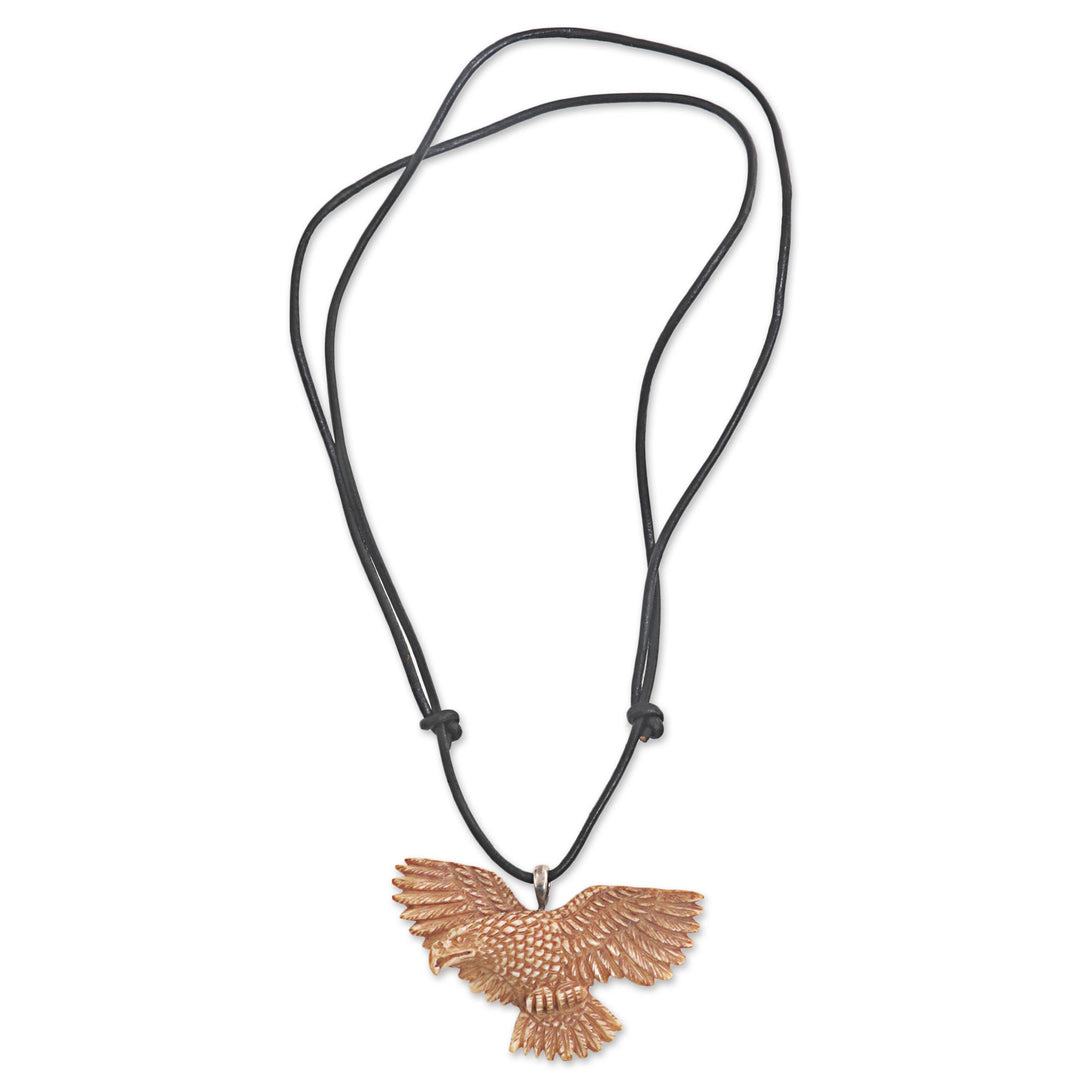 Hand Made Bone Pendant Necklace Eagle from Indonesia - Stoic Eagle