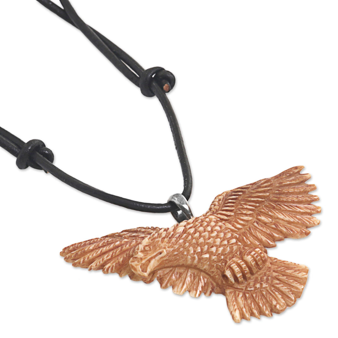 Hand Made Bone Pendant Necklace Eagle from Indonesia - Stoic Eagle