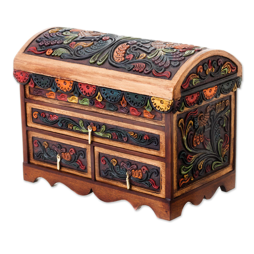 Multicolor Wood and Leather Jewelry Box from Peru - Antique Treasure