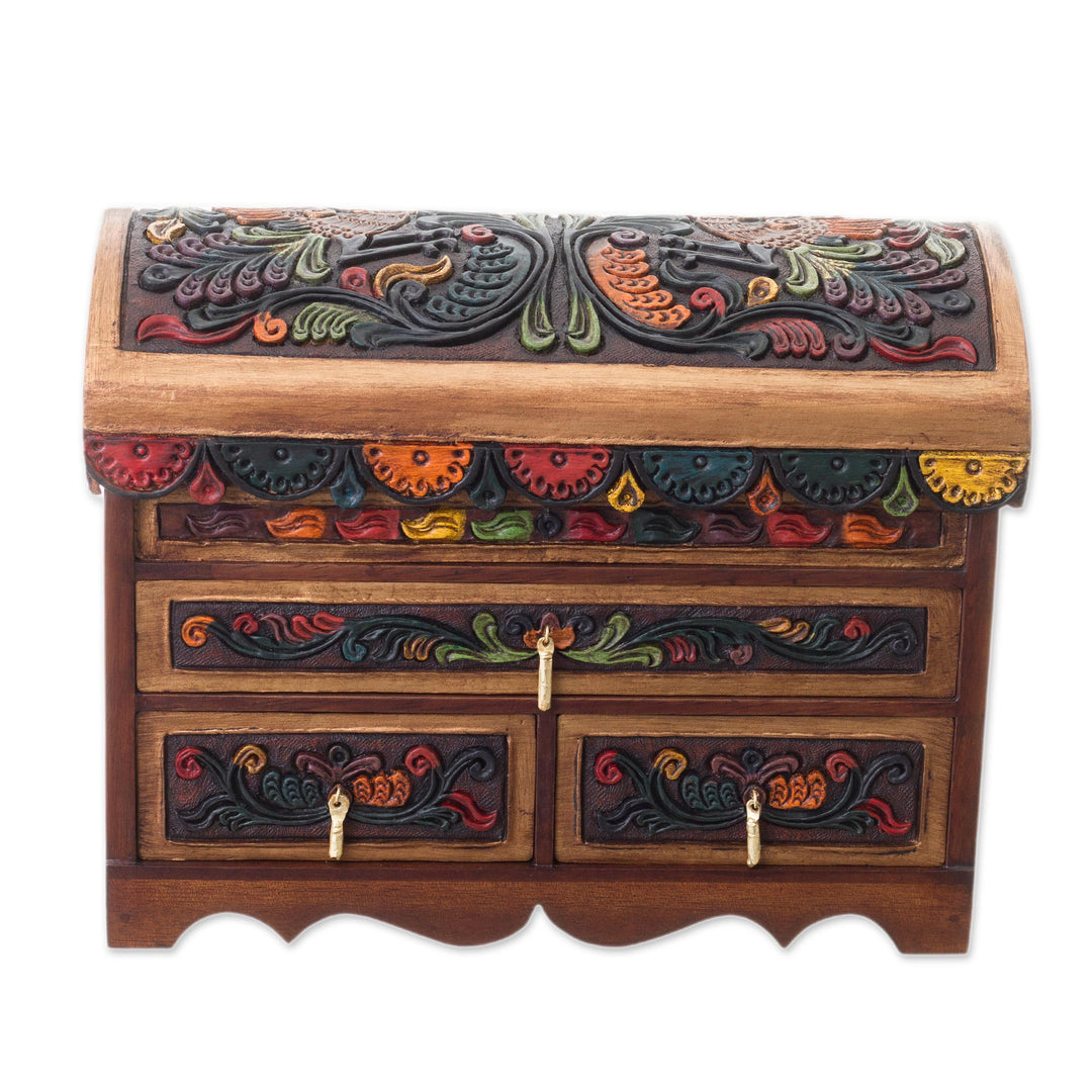Multicolor Wood and Leather Jewelry Box from Peru - Antique Treasure