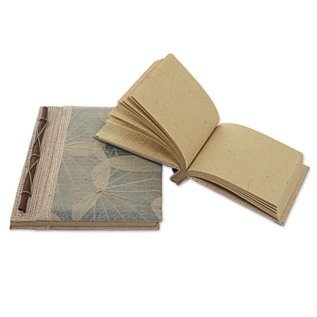 Handcrafted Pair of Rice Paper Notebooks from Indonesia - Autumn Spirit in Grey
