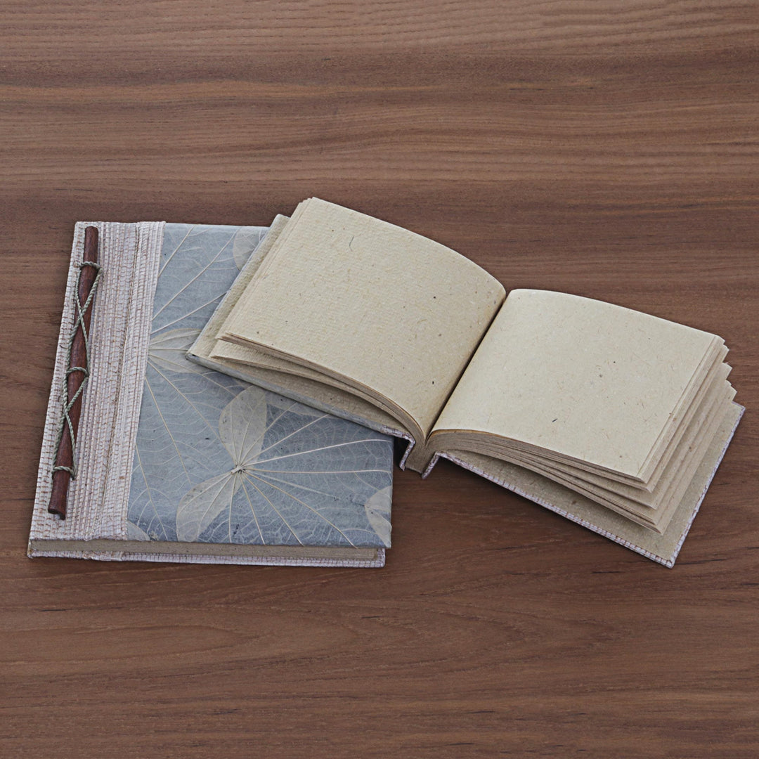 Handcrafted Pair of Rice Paper Notebooks from Indonesia - Autumn Spirit in Grey