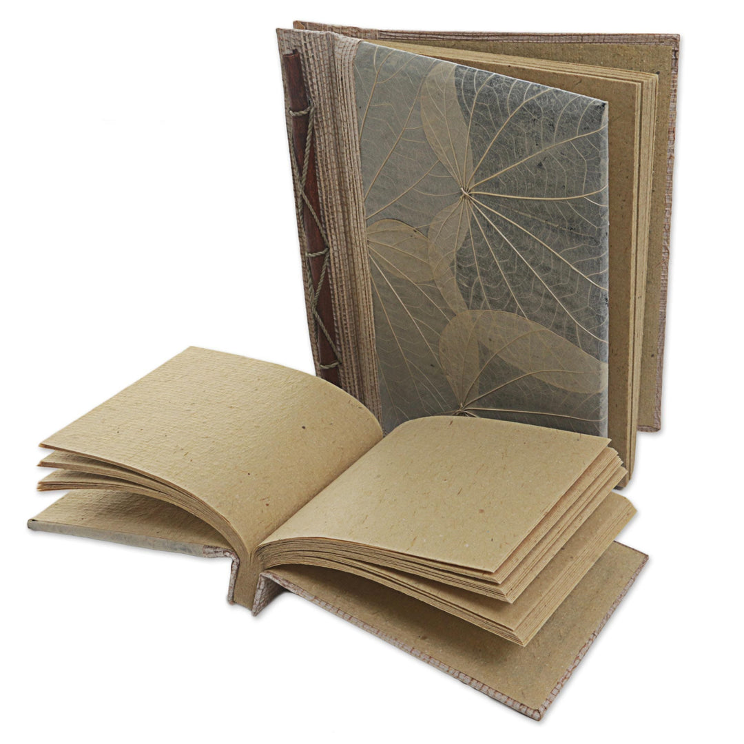 Handcrafted Pair of Rice Paper Notebooks from Indonesia - Autumn Spirit in Grey