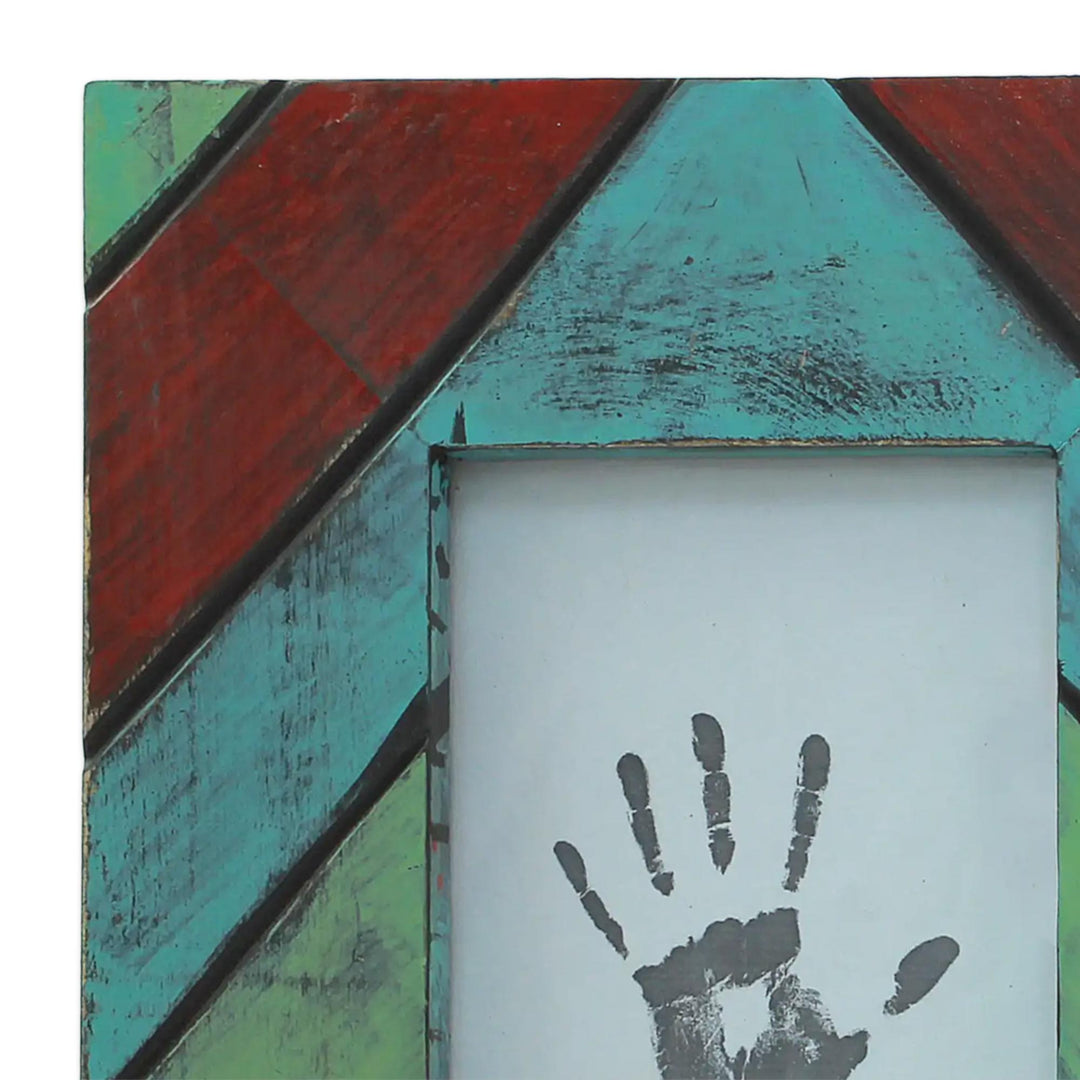 Geometric Wood Photo Frame Multicolored (4x6) from India - Geometric Delight
