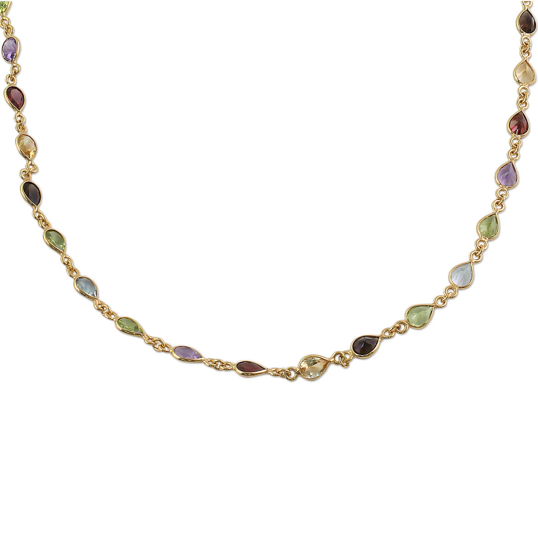 Hand Crafted Gold Plated Multigem Link Necklace from India - Gemstone Romance
