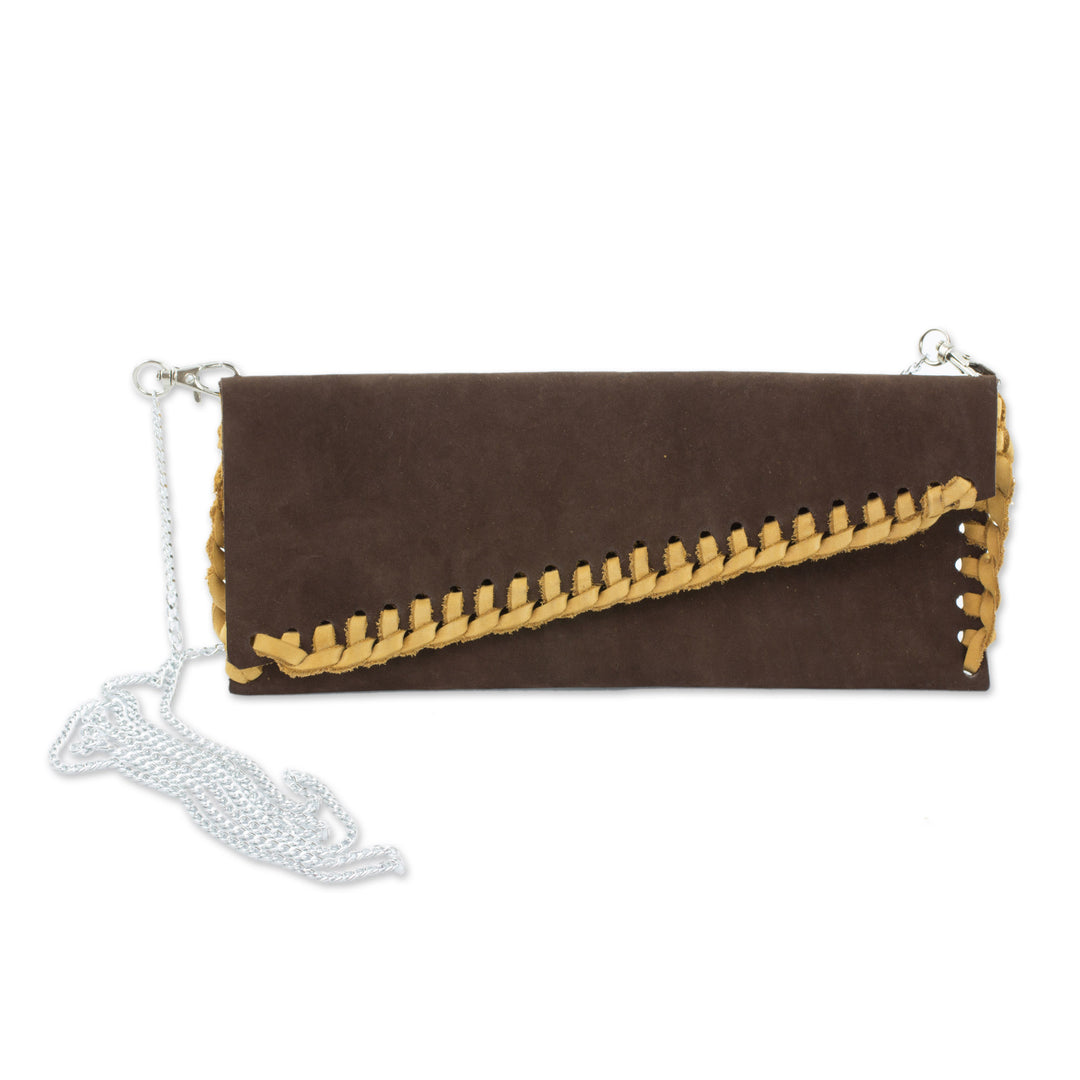 Artisan Crafted Brown Leather Shoulder Bag from El Salvador - Roasted Coffee