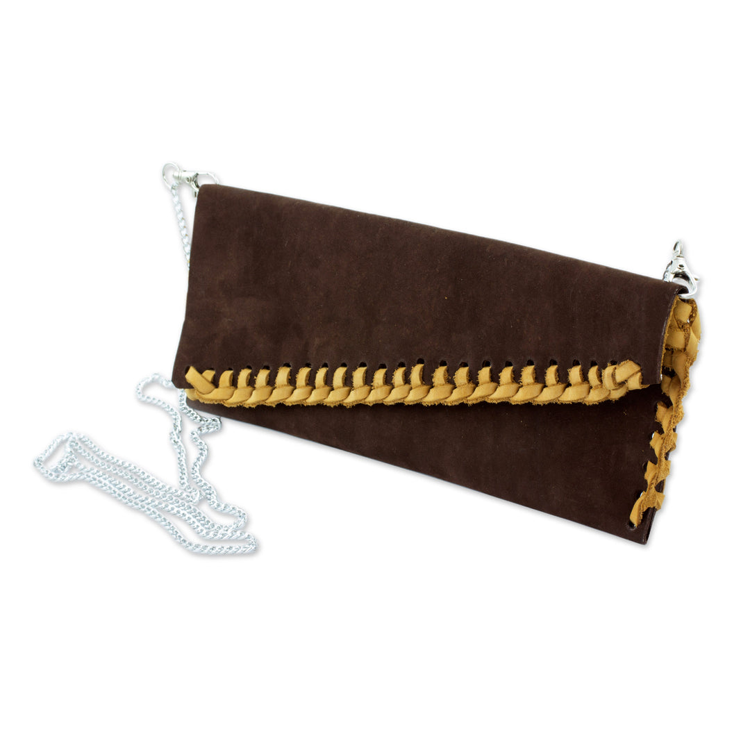 Artisan Crafted Brown Leather Shoulder Bag from El Salvador - Roasted Coffee