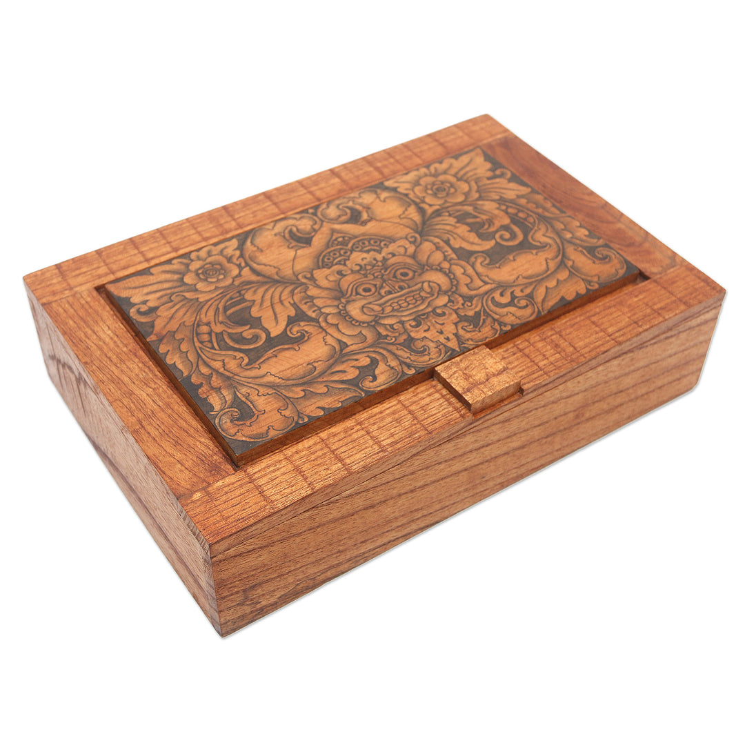 Hand Carved Wood Decorated Jewelry Box from Indonesia - Bhoma Treasure