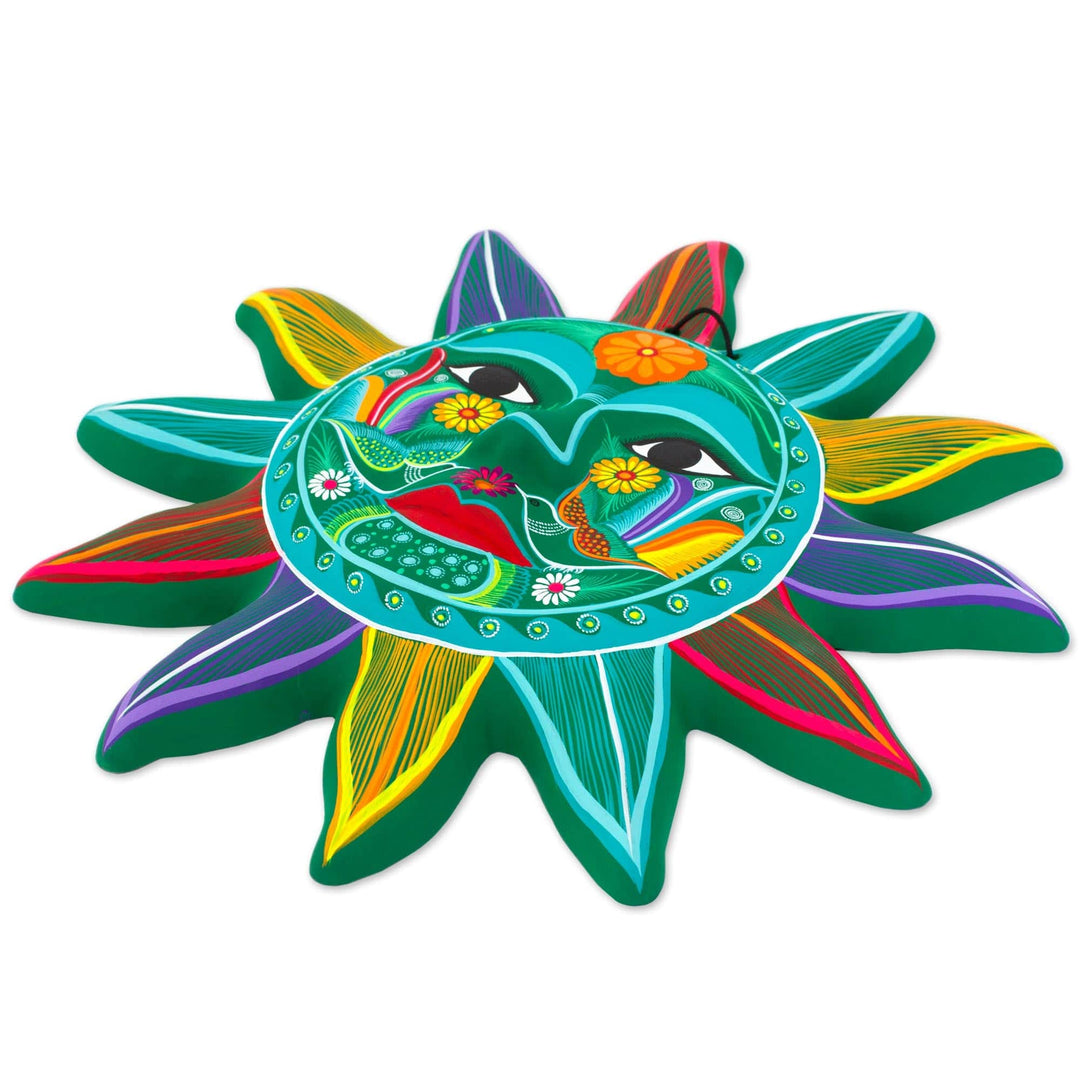 Multicolored Sun Ceramic Wall Art from Mexico - Teal Sun