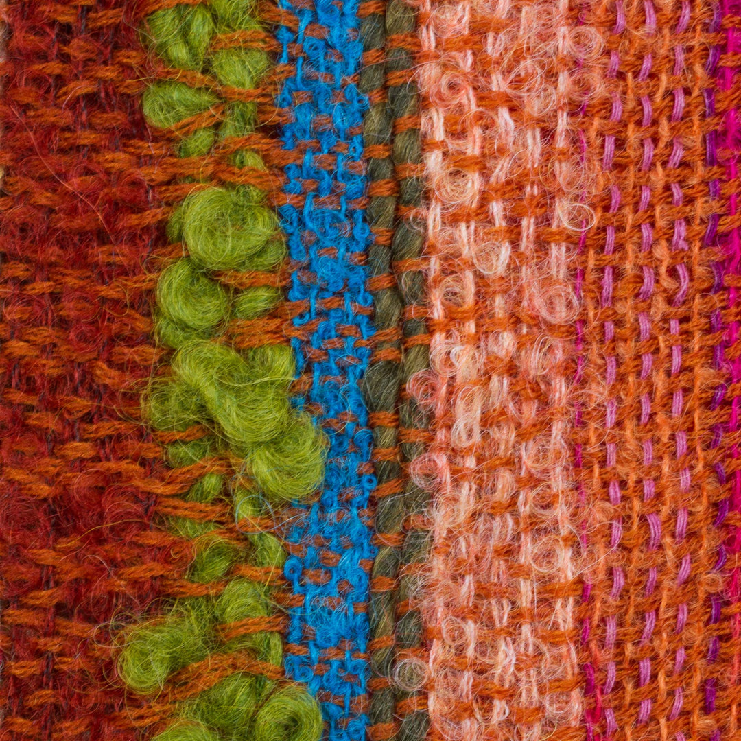 Hand Woven Alpaca Blend Striped Multicolored Scarf from Peru - Bohemian Rainbow