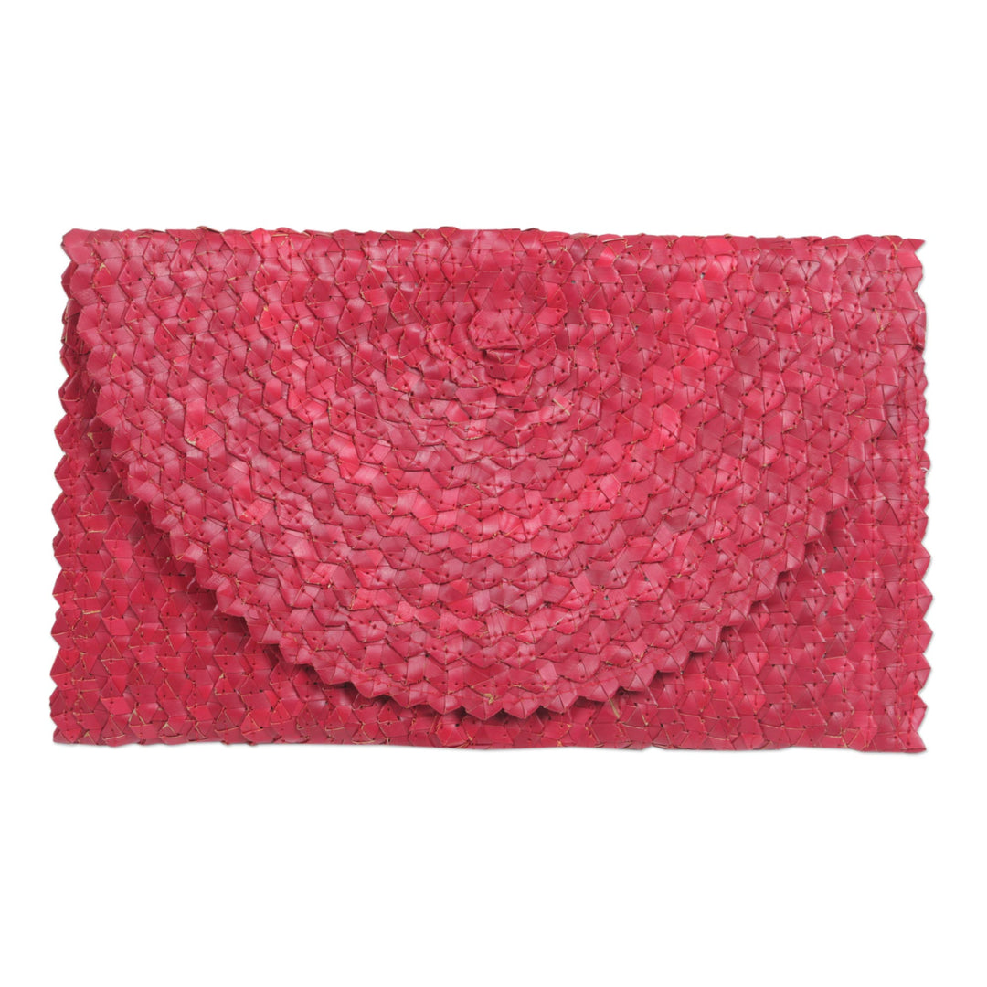 Hand Made Palm Leaf Fiber Clutch Handbag Indonesia - Trance in Ruby Red