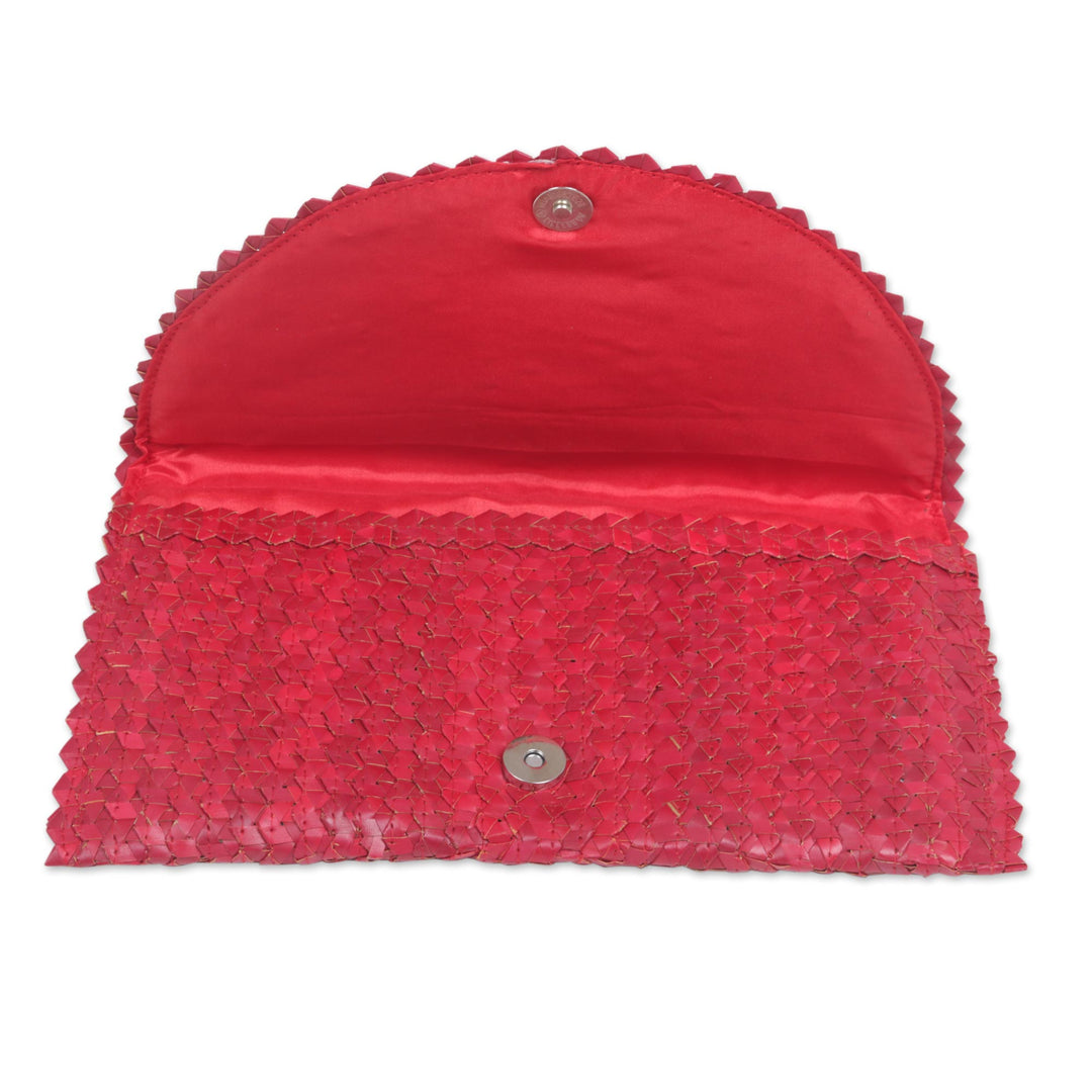 Hand Made Palm Leaf Fiber Clutch Handbag Indonesia - Trance in Ruby Red