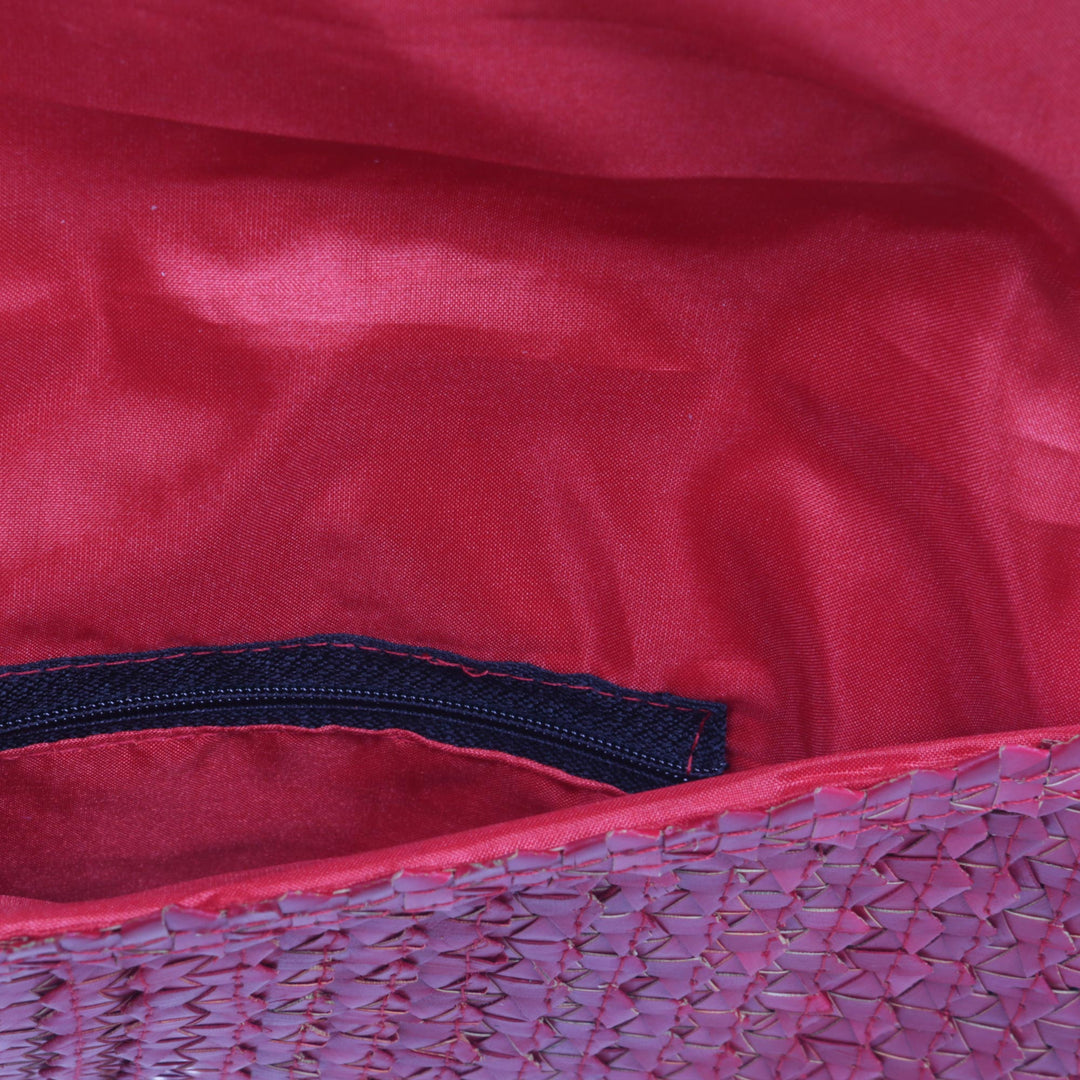 Hand Made Palm Leaf Fiber Clutch Handbag Indonesia - Trance in Ruby Red