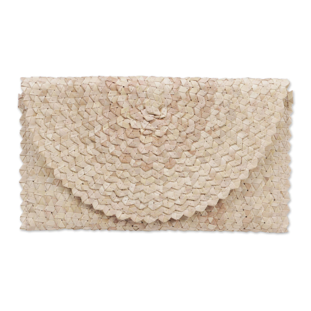 Handmade Ivory Palm Leaf Clutch Handbag from Java - Trance in Ivory