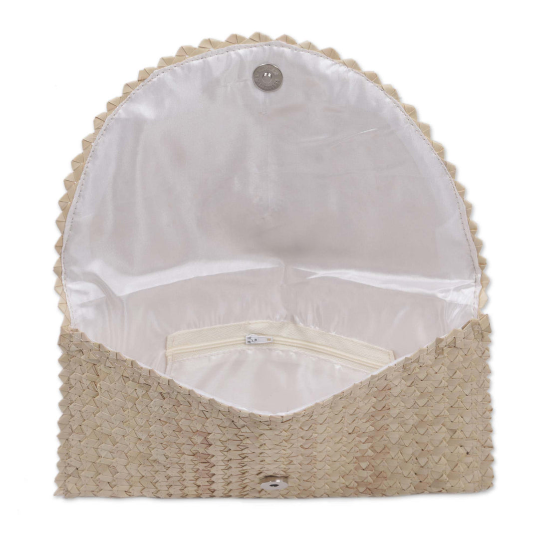 Handmade Ivory Palm Leaf Clutch Handbag from Java - Trance in Ivory