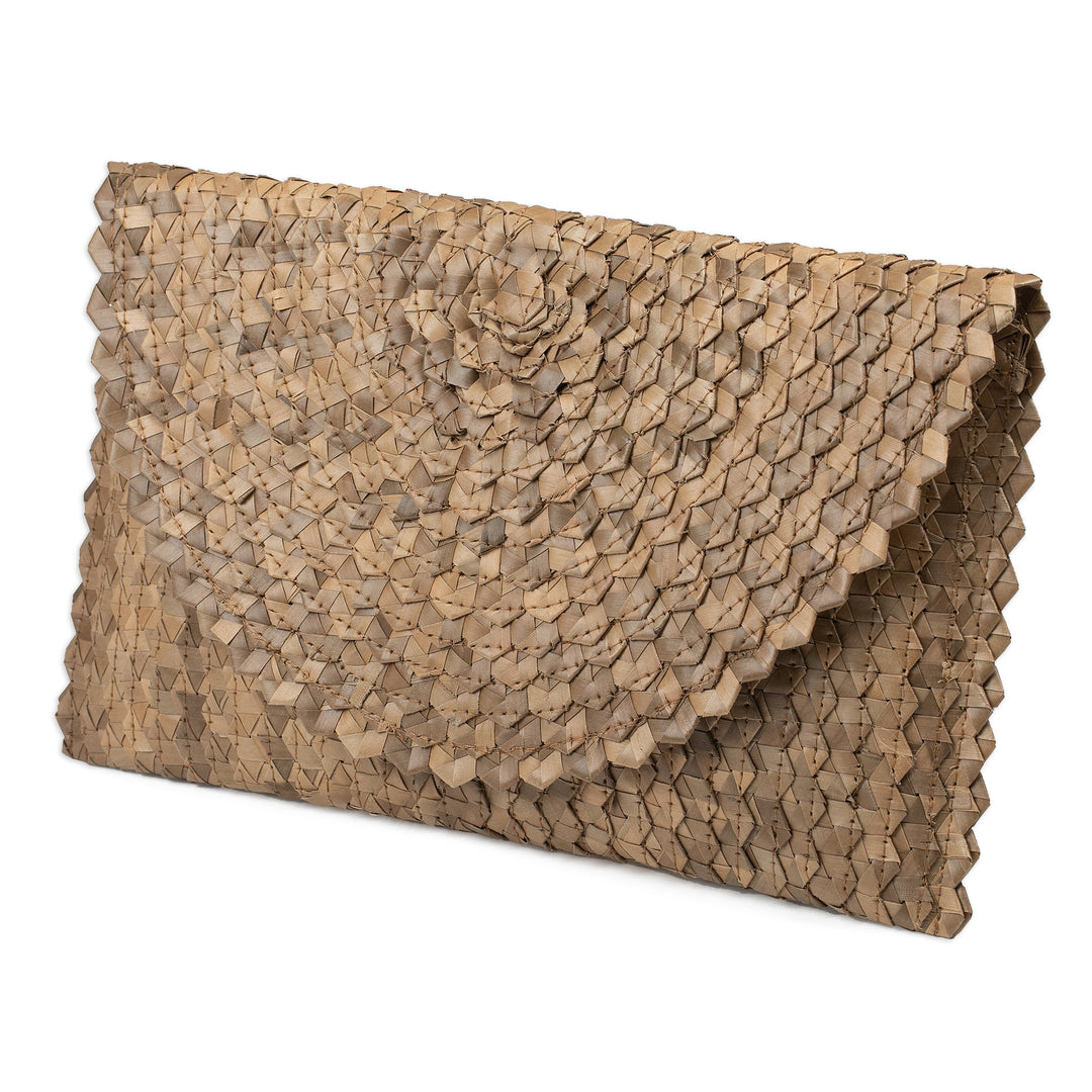 Handmade Brown Palm Leaf Clutch Handbag from Indonesia - Tropical Touch
